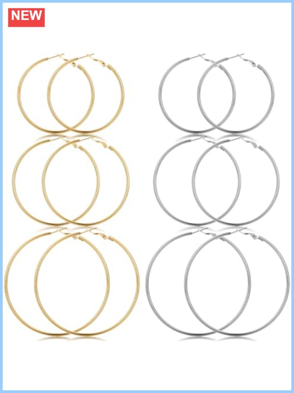 14K Gold Plated Stainless Steel Hoop Earrings Set Lightweight Hypoallergenic